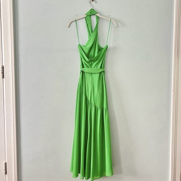 NWT Belle Badgley Mischka Malia Halter Neckline A-Line Green Midi Dress - Picture 3 of 5